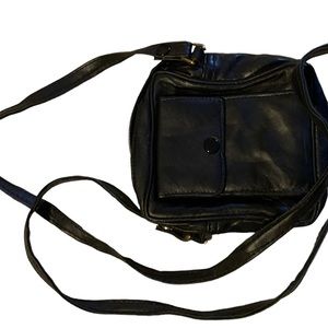 Black Leather Crossbody belt bag, phone and passport, Made in Italy